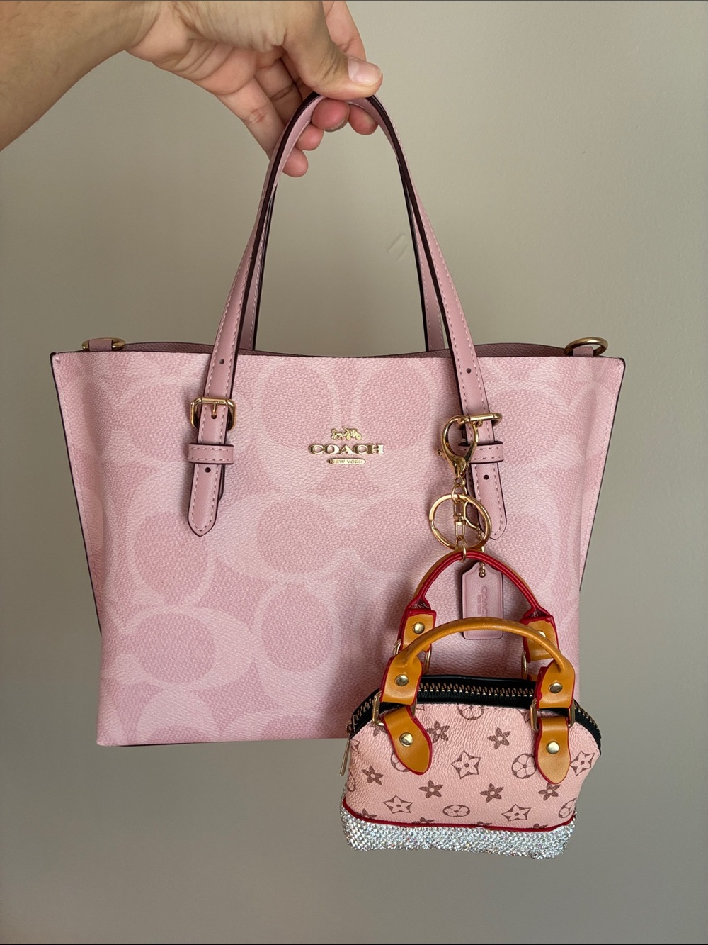 Pink Fashion Mini Satchel with Crystal Accent